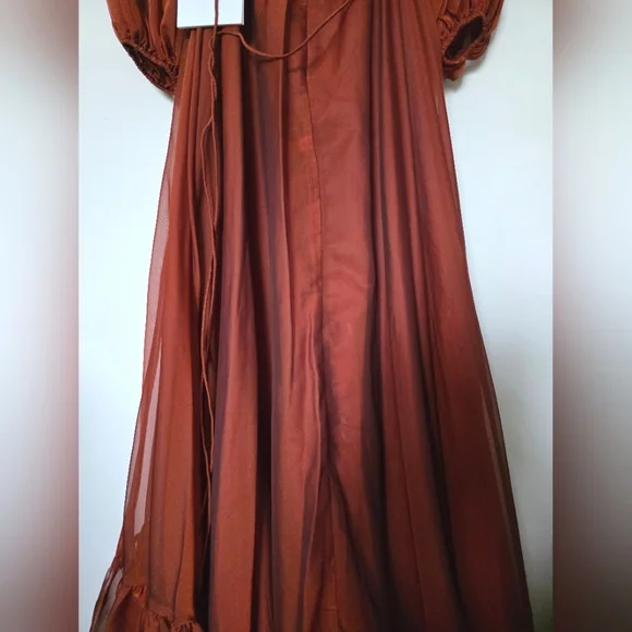 Mac Duggal 67948 Copper Criss Cross Waist Bishop Sleeve Dress Sz. 2 - Picture 8 of 12